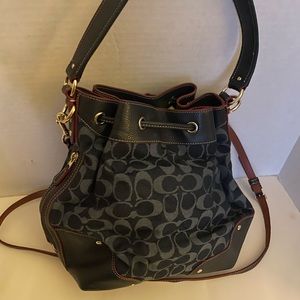 Coach bucket bag, canvas/leather, navy, used, excellent condition (like new)